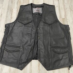 VTG Sunbelt Leather Collection Black Leather Lace Up Sides Vest Mens 48